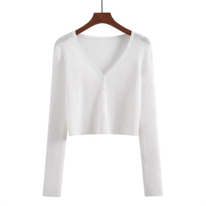 Women's Knitted <b>Cardigan</b> Long Sleeve Thin Breathable Loose Fit V Neck Single Breasted <b>Spring</b> Summer Wear - Product Image 5