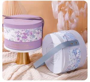 Boîte Cadeau Cylindrique Ronde de Luxe Personnalisée avec Ruban et Poignée, Emballage en <span class=keywords><strong>Tube</strong></span> de Papier à Motif Floral, Cadeau de Mariage, Cadeau d'Anniversaire - Product Image 1