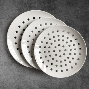 Plato <span class=keywords><strong>de</strong></span> Cerámica Perforado para Cocinar al Vapor, para Mariscos, Dumplings, Pescado, Panecillos, Uso Comercial Creativo, Plato Redondo con Drenaje - Product Image 4