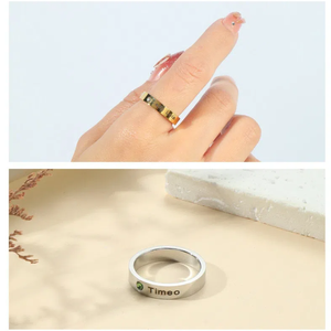 RFJEWEL Anneaux de couple gravés au laser en acier inoxydable-Nom personnalisé empilable, micro-pavé anti-ternissement cadeau de mariage - Product Image 4