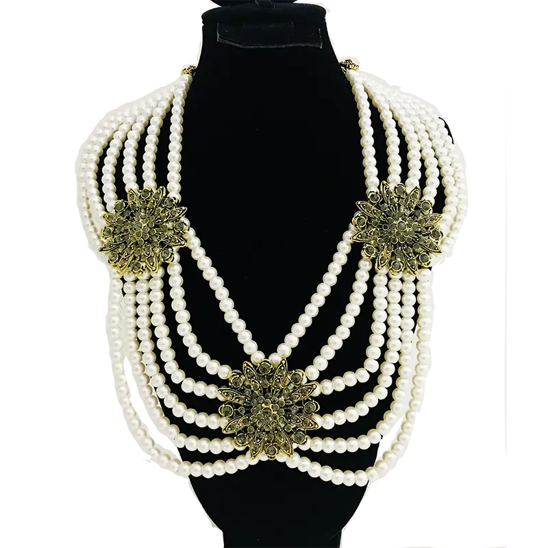 Elegante joyería clásica luz brillante 7mm shell collar de perlas chapado en oro antiguo Argelia traje de boda de la joyería para las mujeres