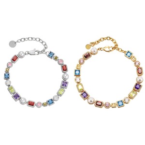 Zircon Bracelet Geometric Multicolor Pearl Bezel Setting Zinc Alloy Jewelry Gift Unisex Hip Hop Style - Product Image 1