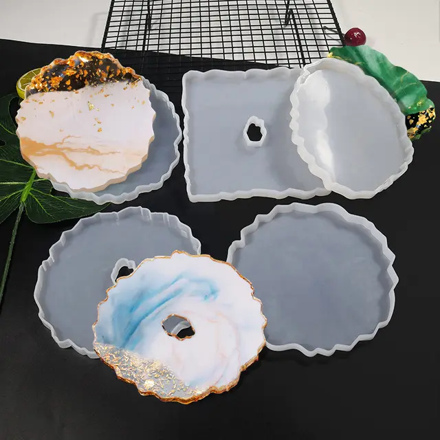 수지 코스터 금형 세트 DIY 6 조각 불규칙한 중공 마노 수지 실리콘 금형 주조 DIY 컵 매트 만들기