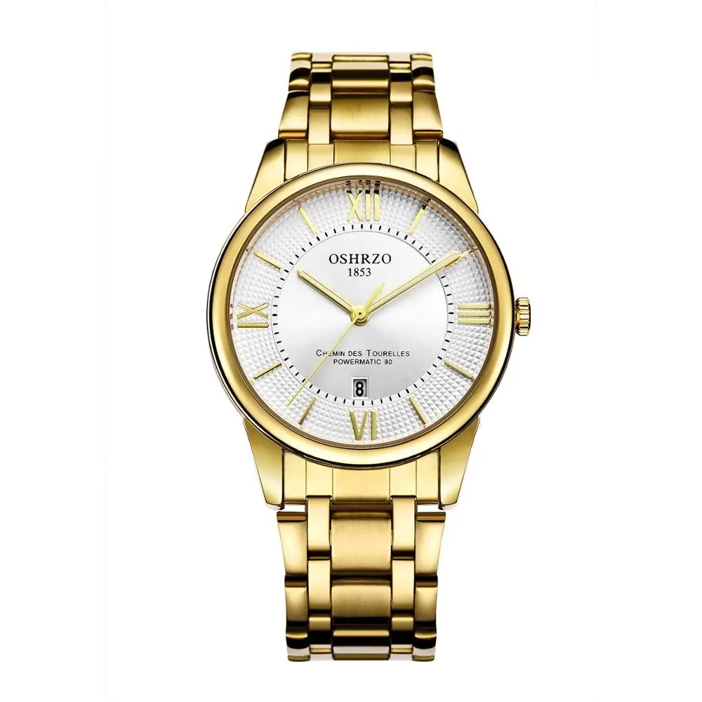China Wholesale Custom Logo Date Stainless Steel Strap Golden Watches Men