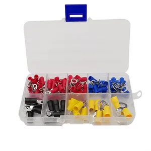 102Pcs/Box 10 Kinds RV Ring Terminal Electrical Crimp Connector Kit Set Copper Wire Insulated Cord Pin End Butt Terminals