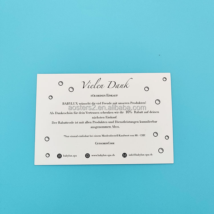 Factory Price Sustatinable Coated Paper White Cardboard Paper 10x15cm Thank You Card Offset Printed