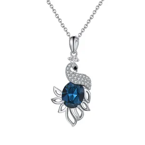 SWN22 RINNTIN Modedesign 925 Sterling Silber Blau Kristall Tier Anhänger Halskette für Frauen