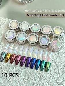 Lot de 10 poudres à ongles effet Aurora Ice Skin, paillettes chromées sirène, poudre Aurora Moonlight, pigment de luxe de haute qualité pour nail art - Product Image 1