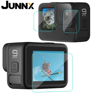 Junnx go pro 10 9 película de vidro temperado, película protetora de tela esportiva para gopro hero, acessórios de proteção para lentes