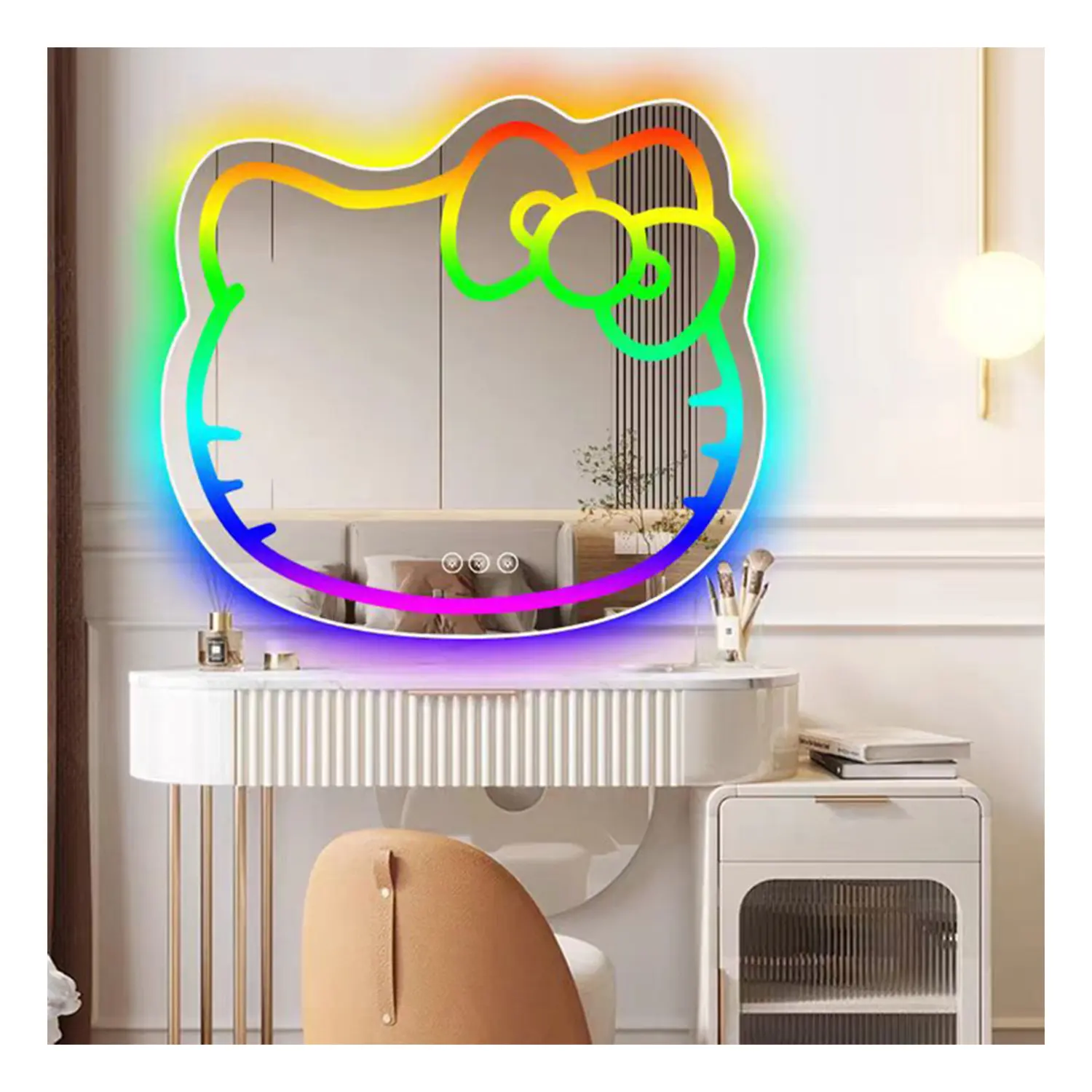 Carino specchio da bagno per gatti Anti appannamento gattino Led specchio con luci colorate e interruttore di controllo Smart Touch