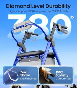 <span class=keywords><strong>Déambulateur</strong></span> pliable léger avec hauteur réglable et siège confortable pour personnes âgées, handicapées et seniors, aide à la mobilité - Product Image 3