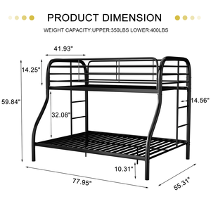 Giường tầng kim loại cỡ Twin trên Full, có lan can chắc chắn & thang, tiết kiệm không gian, không gây tiếng ồn - Product Image 3