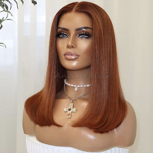 Pelucas de Cabello Humano Largo, Color <span class=keywords><strong>Castaño</strong></span> <span class=keywords><strong>Rojizo</strong></span>, Lisas, sin Pegamento, HD Transparente, para Mujer, Talla Pequeña/Grande, Venta al Por Mayor - Product Image 4