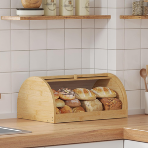 Boîte à pain d'angle en bambou pour comptoir de cuisine, boîte à pain à couvercle roulant, boîte de rangement alimentaire pour pain fait maison - Product Image 4