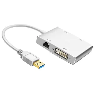 多端口高速4 In 1 USB3.0集线器到HDMI VGA DVI Lan RJ45多端口适配器USB 3.0多功能集线器，适用于笔记本电脑