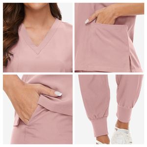Ensembles d'uniformes infirmiers en polyester et élasthanne, uniformes infirmiers unisexes pour l'hôpital, haut et pantalon, tenue infirmière multi-poches - Product Image 2