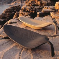 Chaise longue en rotin d'extérieur moderne avec coussin durable pour cour, extérieur, plage, hôtel, villa, piscine, vacances
