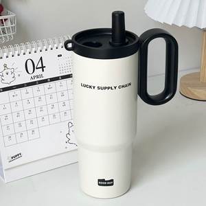 24oz 720ml <b>Macaron</b> Handle Car Travel Mug Vacuum Tumbler Lid Straw Non-Slip Base OEM ODM Sky Color - Product Image 5