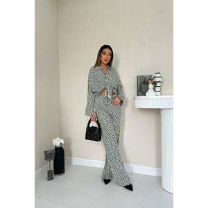 Conjunto de Pantalones Cortos de 2 Piezas Verde Formal e Informal al por Mayor, Camisa y Pantalones con Estampado Digital, Tallas XS a XL, Largo Superior Corto - Product Image 5