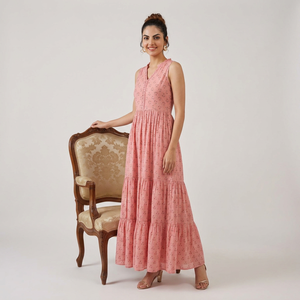 Robe d'été bohème mi-longue à fleurs pour femmes, imprimée, décontractée, en coton écologique, style swing, pour les vacances à la plage - Product Image 1