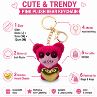 Porte-clés en peluche rose personnalisé mignon, motif dessin animé, écologique, durable, doux, breloque de sac en forme de cœur doré, mini jouet pendentif de 12 cm