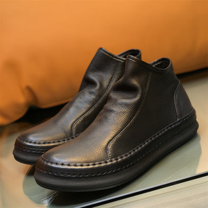 2024 nuevo estilo de cuero, zapatos de tablero alto, zapatos Retro para hombre, botas de cuero de tendencia, botines con cremallera lateral - Product Image 2