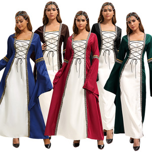 Robe longue de style européen à col carré, manches évasées, robe de cour médiévale gothique, robe de danse vintage pour femmes, taille plus - Product Image 1
