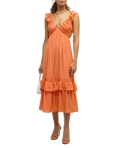 Женское плиссированное платье миди с V-образным вырезом