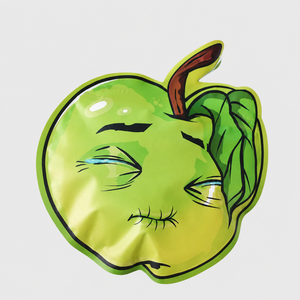 Bolsas de Mylar con corte personalizado en forma de manzana verde, resistentes a niños, con cierre hermético, de aluminio, para envasar hierbas y dulces, con forma personalizada. - Product Image 1