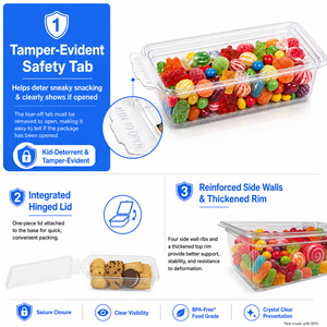 Eco Friendly Recyclable RPET Crystal <b>Clear</b> Anti-Fog Tamper Proof Hinged Lid Plastic Dessert Candy Bakery Clamshell <b>Box</b> - Product Image 3