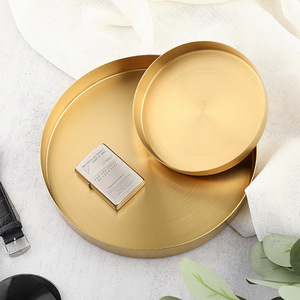 바 클럽 향수 화장대 보석 디스플레이 화장품 보관 카운터에 대한 골드 트레이 라운드 서빙 플래터 금속 장식 플레이트 - Product Image 3