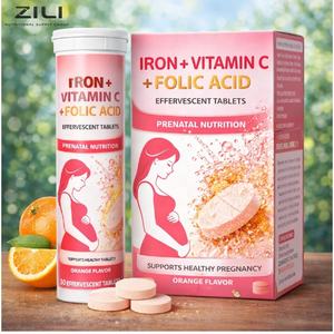Suplementos de Vitamina C, Hierro y Ácido Fólico para Mujeres Embarazadas OEM, Tableta Efervescente de Hierro y Ácido Fólico - Product Image 3