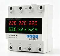Relais de protection contre les surtensions et les sous-tensions triphasé AC réglable, protection contre les surintensités 63A 100A, affichage LED, réinitialisation automatique 50/60Hz