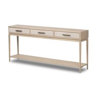 Table console contemporaine en bois massif artisanal de luxe avec rangement durable pour salon