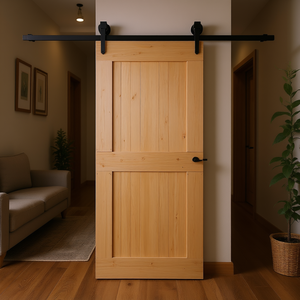 Porte coulissante en bois de pin massif Narvik, 39,4 x 82,7 pouces, style ferme, non finie, pour intérieur - Product Image 3