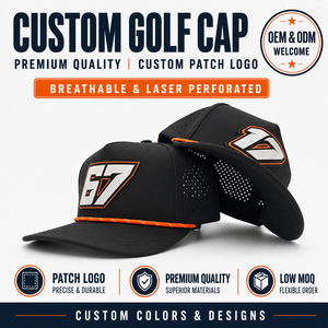 Casquette de golf 5 panneaux de haute qualité avec logo en silicone personnalisé, style vintage avec corde, faible MOQ, OEM, premium, pour club de golf, réglable, snapback - Product Image 1