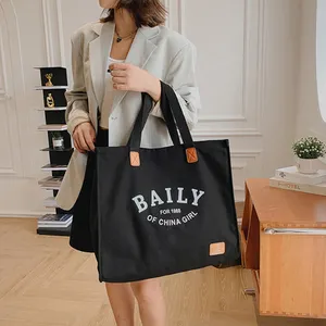 Pamuk tote çanta özel baskılı LOGO cep ve fermuar ile basit alışveriş çantası kalın büyük kanvas çanta
