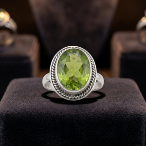 925 Sterling Silver High Quality <b>Peridot</b> Gemstone <b>Ring</b> Bezel Setting Oval Cut Classic Style Women's Wedding Party Wear CASA DE - Product Image 2