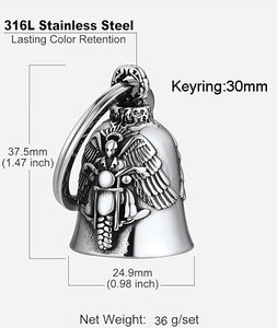 Chất lượng hàng đầu Biker Chuông thép không gỉ Phụ Kiện Móc chìa khóa cho may mắn trên đường xe máy thiên thần chuông Keychain - Product Image 6