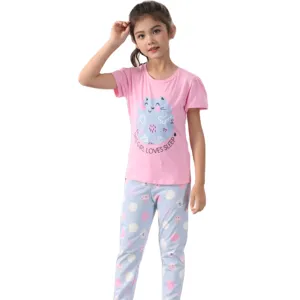 2023 летняя Пижама с мультяшным принтом для девочек, Хлопковая пижама, Детская Пижама, Детская Повседневная Домашняя одежда, костюм, Пижама