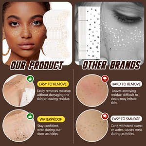 IKZEE - Paquete de 10 Parches de Brillo Dorado para la Cara, Tatuajes Temporales con Purpurina, Parches de Maquillaje para la Cara - Product Image 4