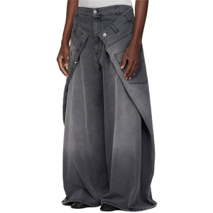 <span class=keywords><strong>Jeans</strong></span> larghi in Denim di cotone 100% Maxi personalizzato grigio per uomo pantaloni di <span class=keywords><strong>Jeans</strong></span> estesi all'ingrosso - Product Image 4