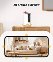 Distributeur automatique intelligent de friandises pour animaux de compagnie avec caméra et rotation à 360°, contrôle à distance par application pour chiens et chats