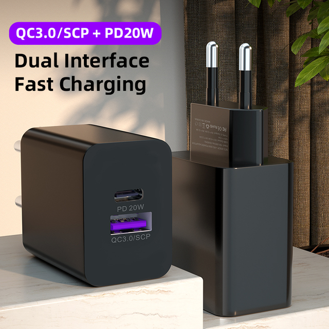 20W Dual Port PD 20W USB-C Power Adapter+USB Wall Charger for Tablet Mobile Phone Charger