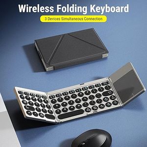 Foldable <b>Keyboard</b> Portable PU Leather <b>Wireless</b> Rechargeable <b>Keyboard</b> with High Sensitivity Touchpad Connect Up to 3 Device - Product Image 4