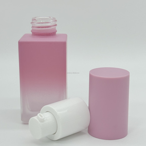 Gradient <b>Pink</b> square Matte Empty Glass <b>Bottle</b> Packaging for Custom Brand 30ml Foundation Glass <b>Bottle</b> - Product Image 1
