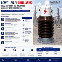 Transformateur de courant immergé dans l'huile pour extérieur LCWD1-35 / LABN1-35W2 35 kV avec classe de précision 0.2S/0.5/10P20 et courant secondaire 5A