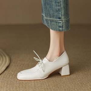 Cialisa Eleganti Scarpe con <span class=keywords><strong>Tacco</strong></span> <span class=keywords><strong>Medio</strong></span> a Blocco in Vera Pelle, Punta Quadrata, Scollatura Profonda, Design Patchwork per Signore e Donne - Product Image 6