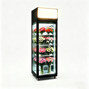 Vitrine de présentation de fleurs à une porte avec boîte lumineuse publicitaire et étagères réglables pour divers arrangements de bouquets frais - Product Image 3