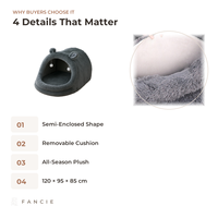 Vente en gros : Niche pour chat en peluche gris foncé, semi-fermée, avec boule suspendue, housse amovible et lavable, pour chats et chiens, toutes saisons